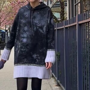 3.1 Phillip Lim Black Purple Tie-Dye Hoodie Mohair Trim S